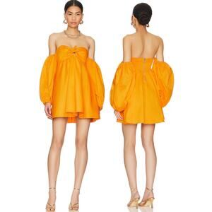 For Love & Lemons Saint Lucia Mini Dress Off the Shoulder Tie Front Orange Sz XS